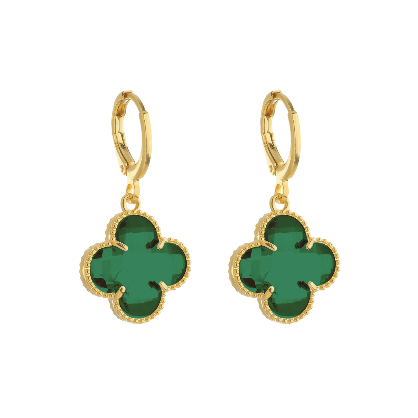 Brinco Dourado de Trevos com Zircônia Verde