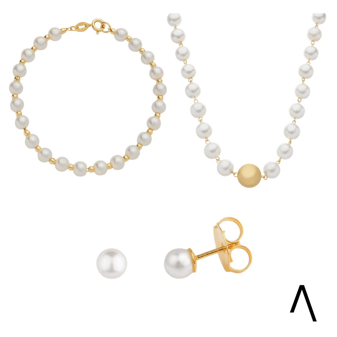 Conjunto Dourado Clássico com Pérolas