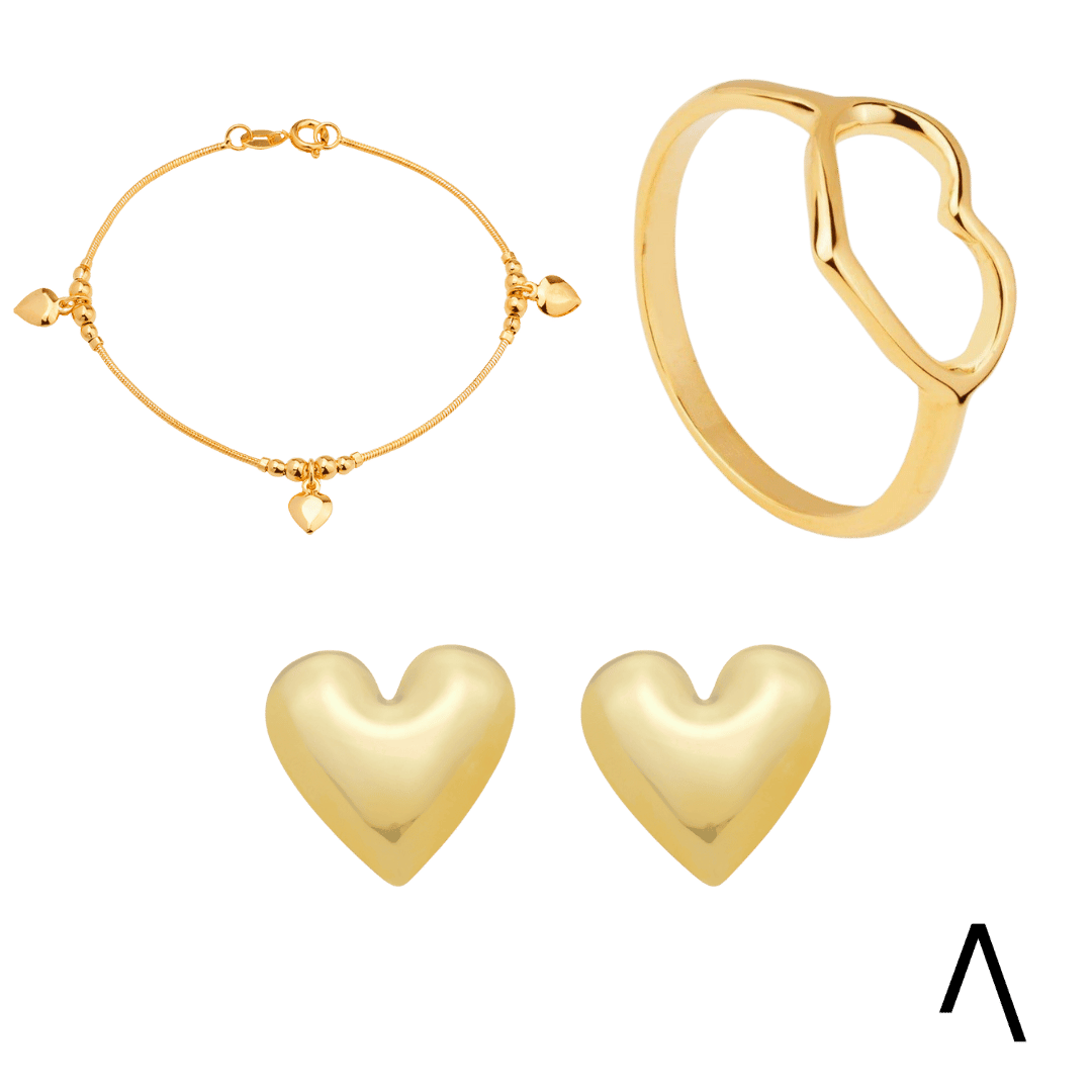Conjunto Dourado Corações