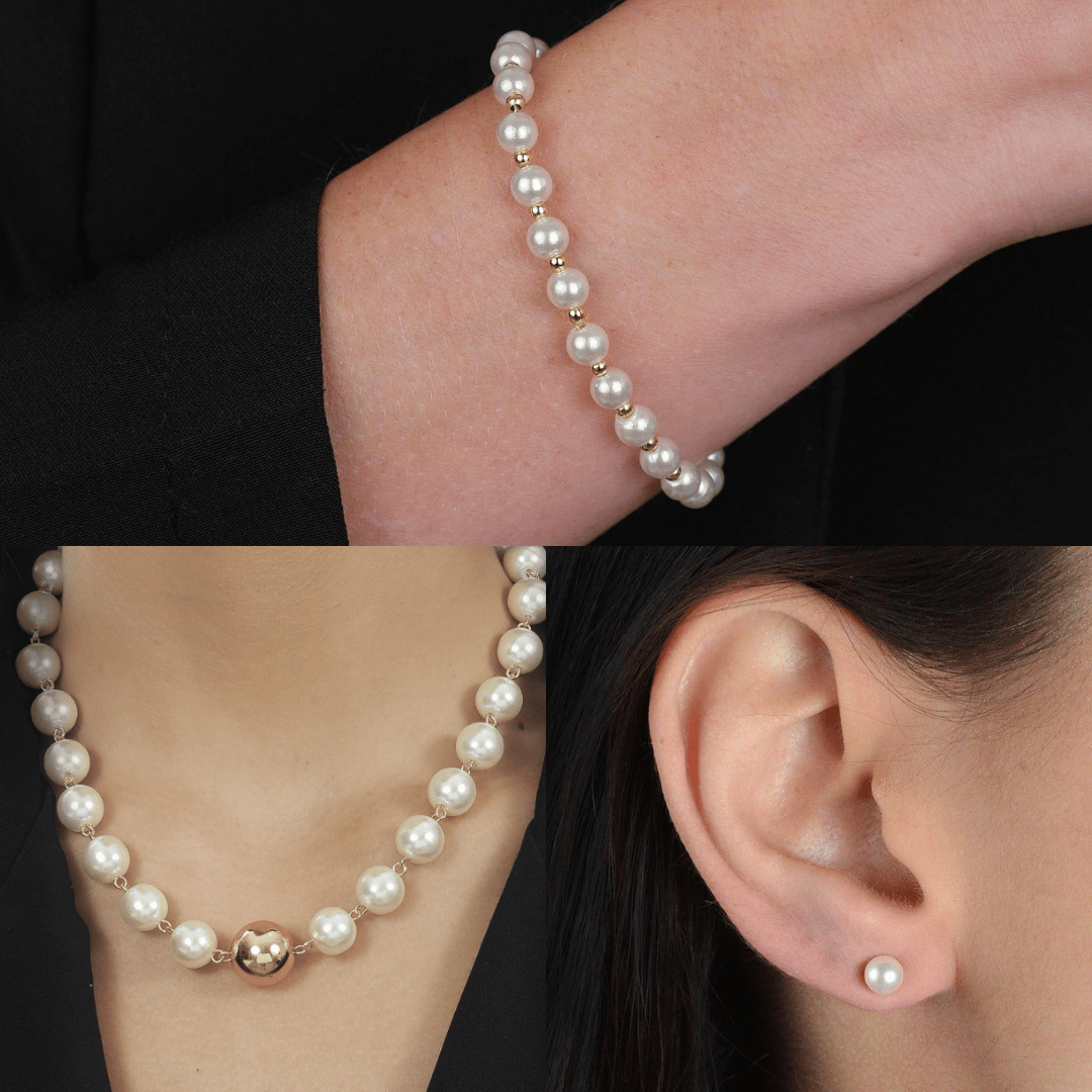Conjunto Dourado Clássico com Pérolas