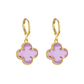 Brinco Dourado de Trevo com Zircônia Rosa