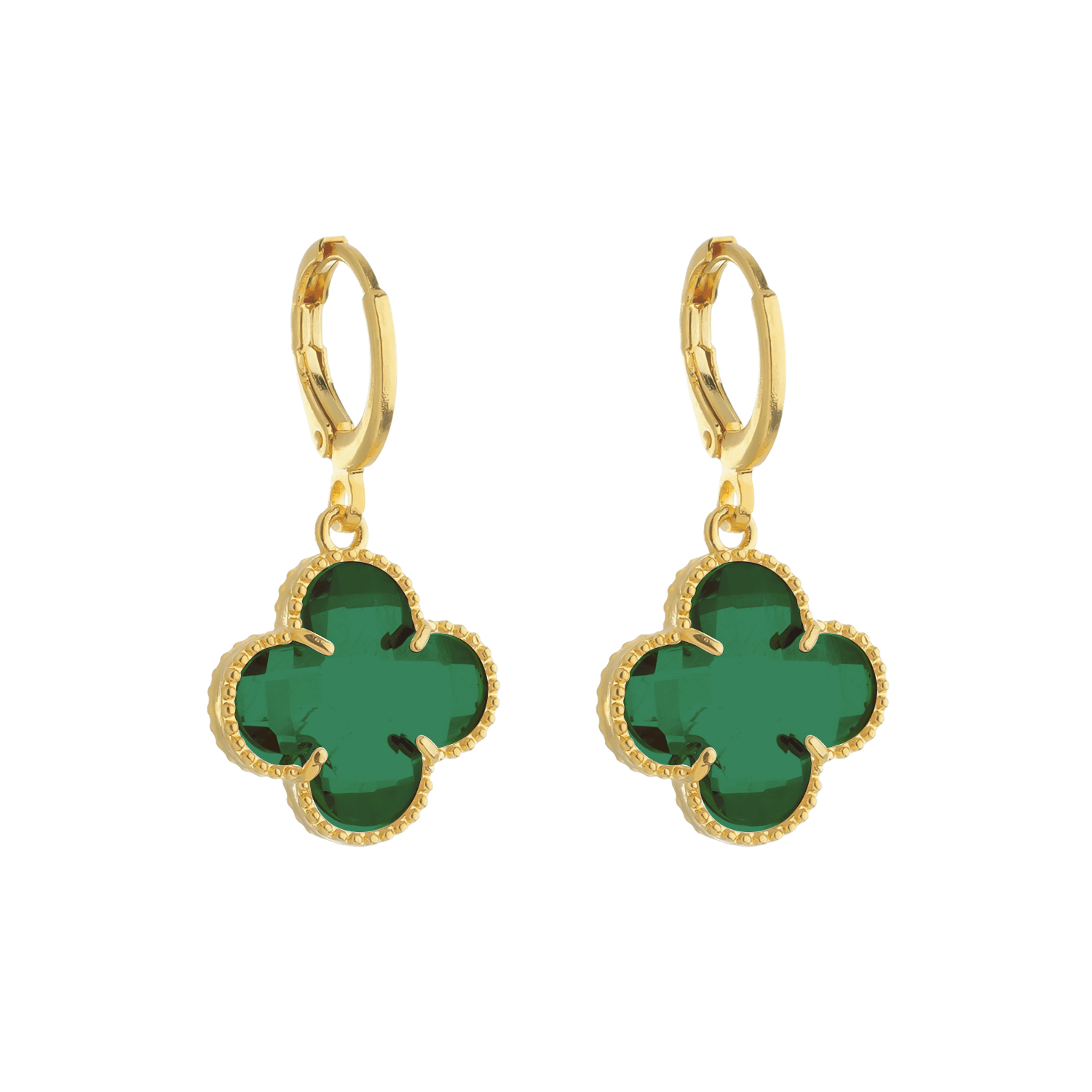 Brinco Dourado de Trevos com Zircônia Verde