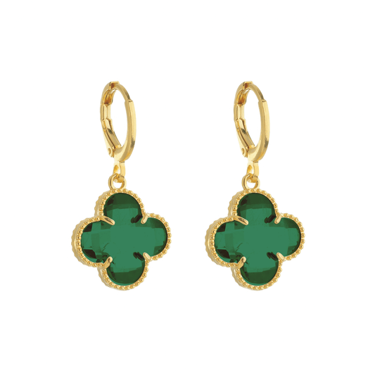 Brinco Dourado de Trevos com Zircônia Verde