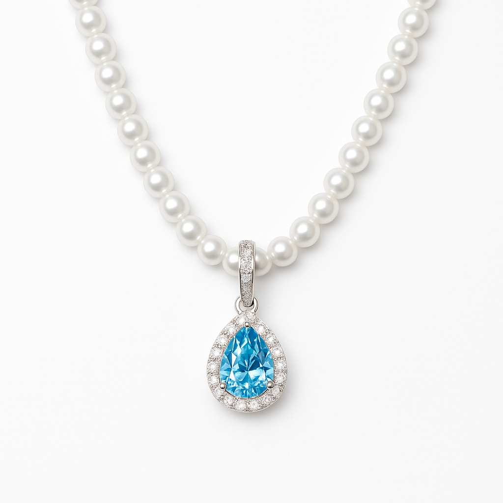 Colar de Pérolas Moissanite com Gema