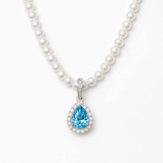 Colar de Pérolas Moissanite com Gema