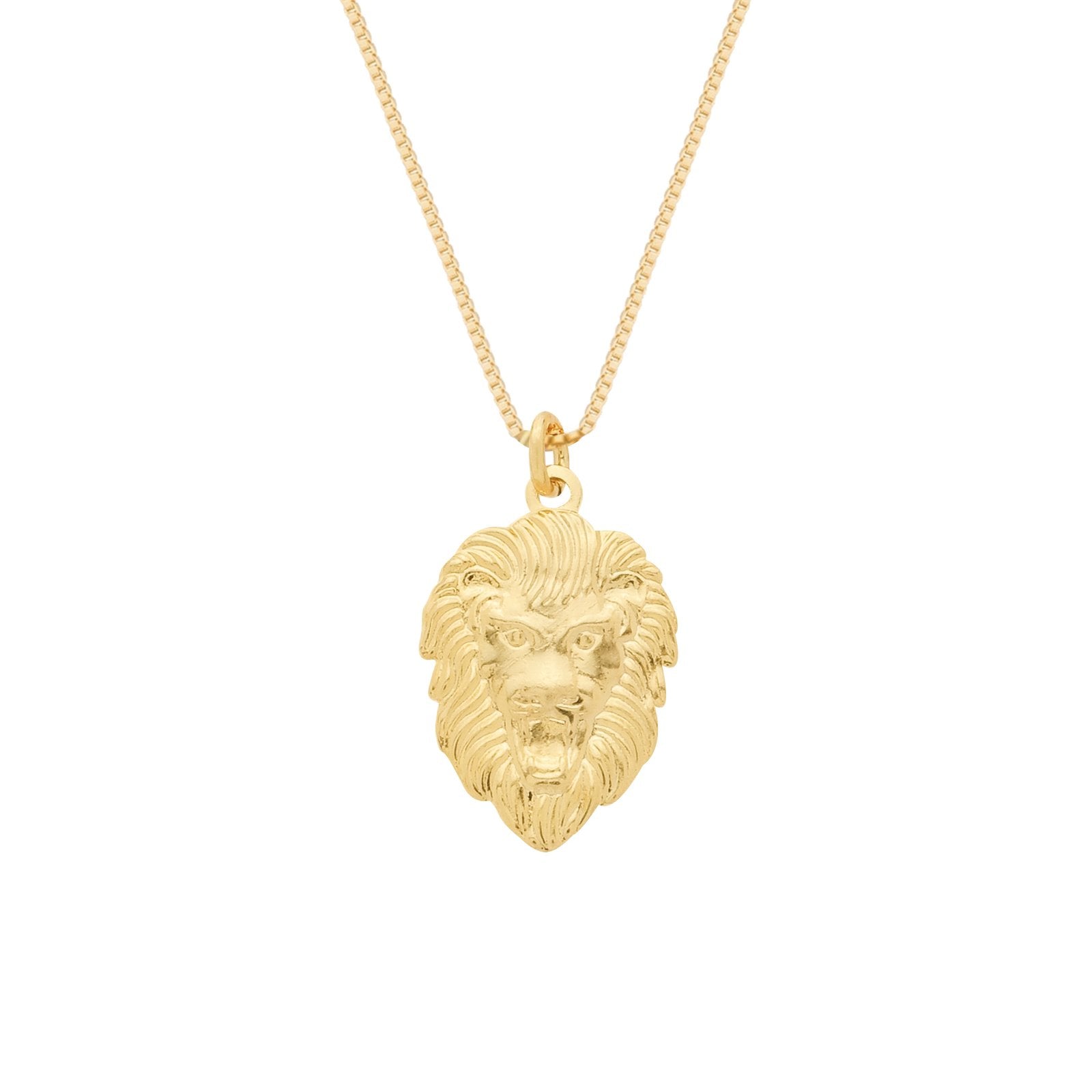 Colar Dourado Pingente Leão em fundo branco