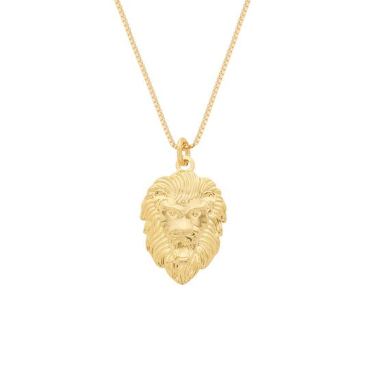 Colar Dourado Pingente Leão em fundo branco