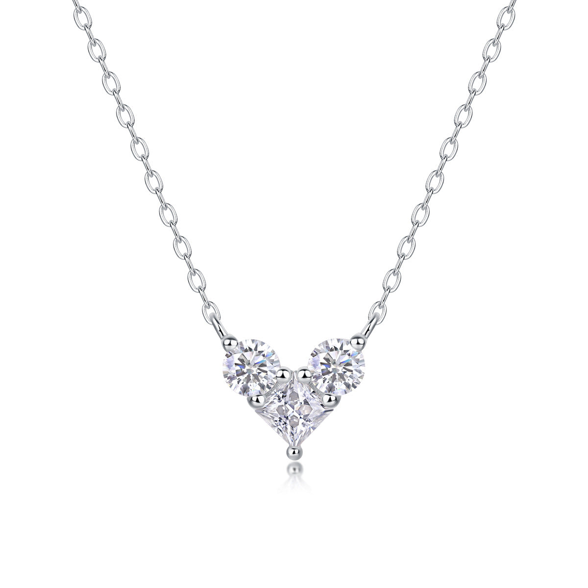 Colar Moissanite Coracao Triplo em Prata 925