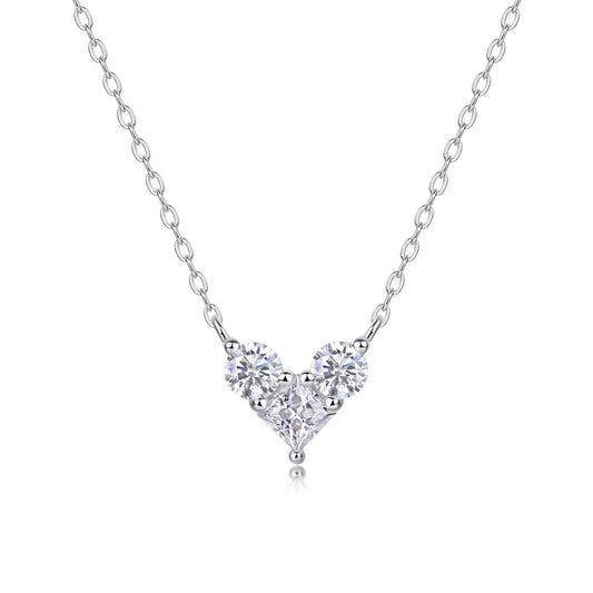 Colar Moissanite Coracao Triplo em Prata 925