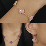 Conjunto com Trevos Rosas Dourados