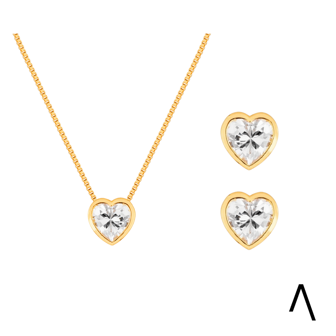 Duo Coracao Zirconia Dourado
