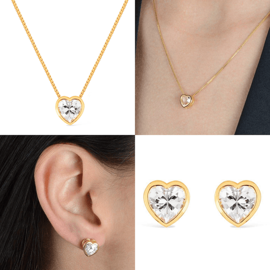 Duo Coracao Zirconia Dourado