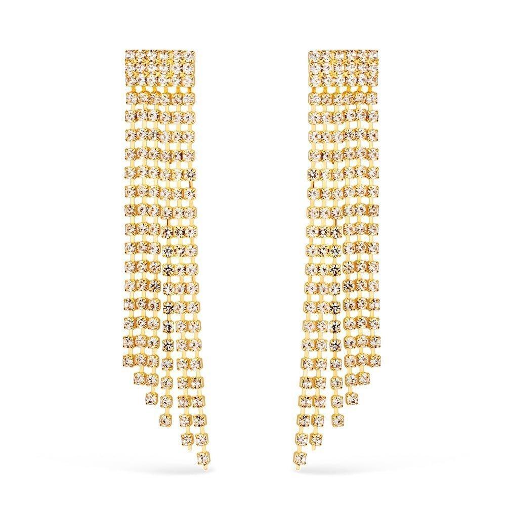 Brinco Dourado de Luxo com 123 Pedras de Strass