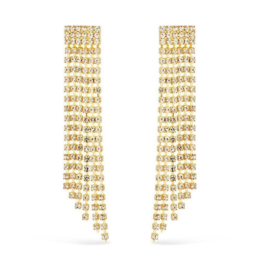 Brinco Dourado de Luxo com 123 Pedras de Strass